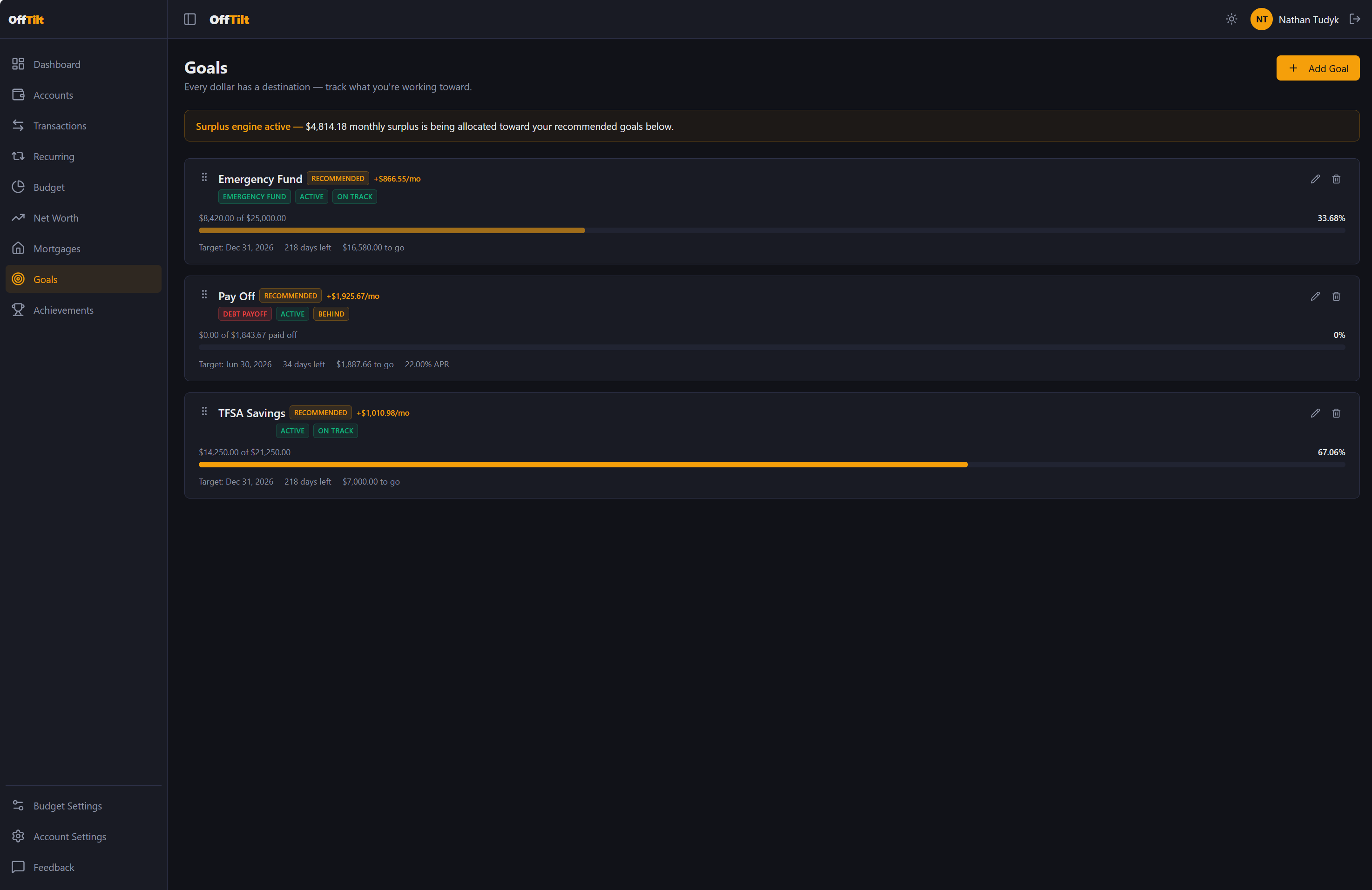 OffTilt goals screenshot